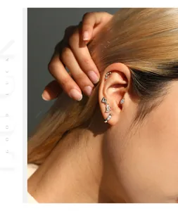Detail view of moissanite S925 sterling silver screw ear studs on a pierced ear