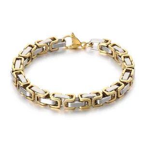Elegante pulsera de cadena bizantina bicolor oro y plata para hombre en acero inoxidable