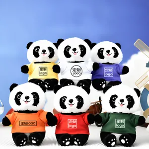 Cute Panda Plush Toy Wearing Colorful T-Shirt Soft Stuffed Animal Doll Hanging Keychain For Kids Souvenir Gift Accessory