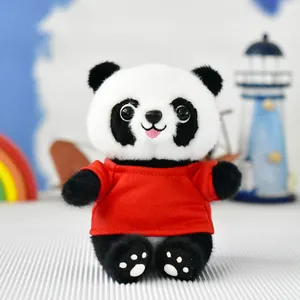 Cute panda plush toy wearing a red shirt, soft panda stuffed animal for kids