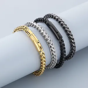 Men Stainless Steel Wheat Chain Bracelet Vintage Franco Link Woven Design Hip Hop Jewelry For Daily Wear