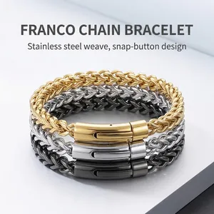 Three-color stainless steel dragon bone chain bracelets with secure snap clasp