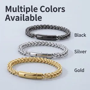 Retro stainless steel dragon bone chain bracelets in black, silver, and gold finishes