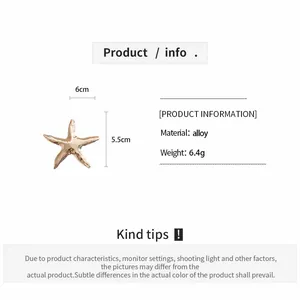 Dettagli spilla stella marina in metallo, dimensioni 6x5,5 cm, peso 6,4 g, materiale lega
