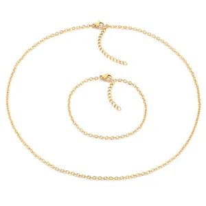 Minimalistische goudvergulde roestvrijstalen halsketting en armband met reliëf ketting
