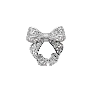 Elegant silver hollow-out bow open ring embellished with sparkling cubic zirconia