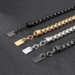 Stoere heren punk box-ketting armbanden van roestvrij staal met graveertags