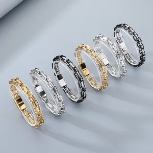 Heren Armband Roestvrij Staal Zware Industriële Schakelketting Met Magnetische Gesp Retro Rock Geweven Sieraden