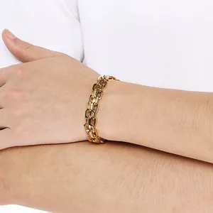 Goudkleurige dubbelrijige schakelarmband van roestvrij staal met magnetische sluiting