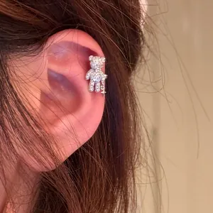 Sweet Bear Ear Cuff Zirconia Inlaid Gold Plated Non Piercing Earrings Cute Animal Cartilage Ear Clip For Women Daily Jewelry Gift