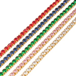 Bracelets tennis multicolores en acier inoxydable doré 18 carats sertis de zircons