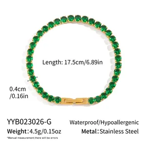 Spécifications du bracelet tennis en acier doré avec zircons verts sertis