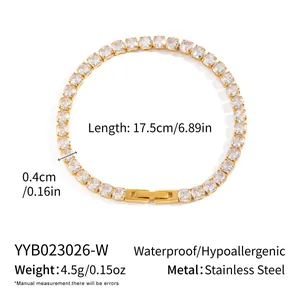 Détail du bracelet tennis plaqué or 18K avec longueur de 17,5 cm et infos sur le zircon