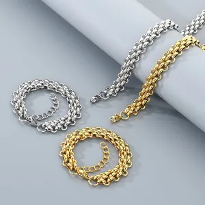 Elegant stainless steel triple-row woven chain bracelets in gold and silver finish