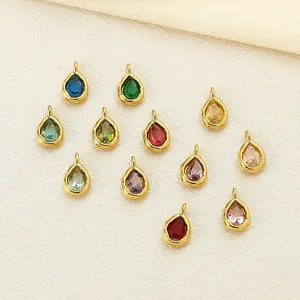 Teardrop Pendant Charm Stainless Steel Colorful Faceted Glass Stone Waterdrop Shape For DIY Jewelry Making Gold Plated
