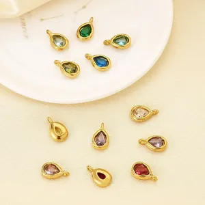 18K gold plated stainless steel teardrop pendants featuring colorful faceted crystals