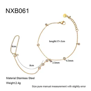 Détails du bracelet-bague en acier inoxydable plaqué or 18 carats avec mesures zircon