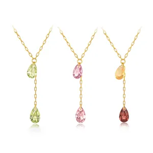 Colliers vintage français avec zircons en goutte d'eau, coloris vert, rose et ambre