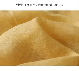 Detailed macro shot of mustard yellow cotton linen fabric showing cross-weave texture