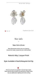 Detail view of daisy flower earrings with sparkling crystal pendants and dimensions