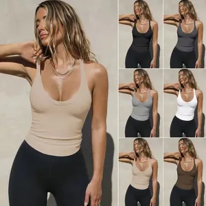 Detailed grid of knitted ribbed tank tops in multiple colors with U-neck design