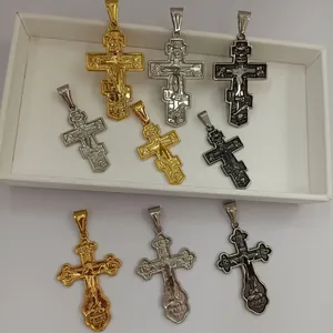 Pendentifs crucifix orthodoxes polis en acier inoxydable or argent et noir