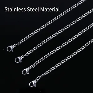 Stainless Steel Curb Chain Necklace For Men Women Minimalist Silver Color Basic Link Chain Sweater Necklace Jewelry