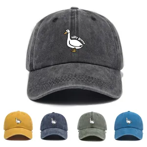 Vintage washed cotton baseball cap with Silly Goose embroidery in multiple colors