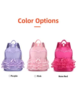 Kindergartenrucksack für Mädchen in Lila, Rosa und Pink mit Spitze und Schleife