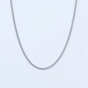 Minimalist silver stainless steel curb chain necklace for men in high polish finish
