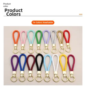 Collezione di portachiavi in pelle PU intrecciata in 16 colori con anelli dorati