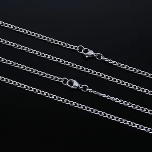 Polished silver stainless steel curb chain necklaces for men with lobster clasp closures