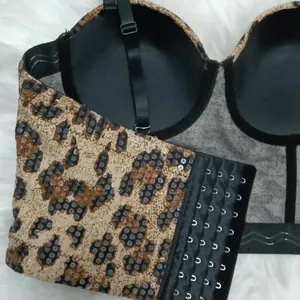 Corsetto con paillettes stampa leopardo con imbottitura e strisce di silicone antiscivolo