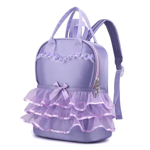 Lila Prinzessinnen-Schulranzen mit Spitzenschleife und Tutu-Netz für Mädchen von 3-6