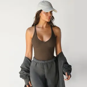 Women's rib knit v-neck bodysuit with drawstring joggers and zip hoodie set