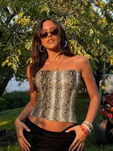 Schickes Schlangenmuster-Bandeau-Top für Damen in Erdtönen mit schlankem, trägerlosem Design