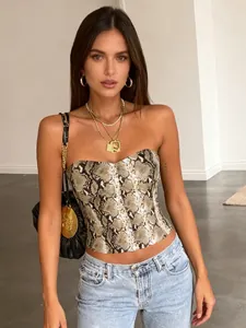 Eng anliegendes Korsett-Top mit Schlangenmuster und trägerlosem Design für Damen