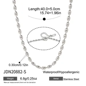 Collier en acier inoxydable argenté à maillons ovales avec détails de longueur et de poids
