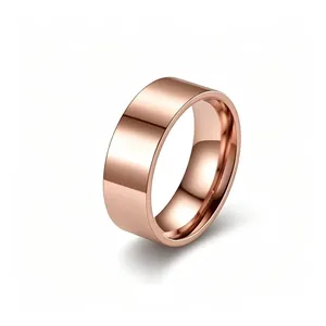 Detailed view of wide rose gold titanium steel band with a polished mirror finish