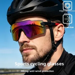 Detail view of polarized sports cycling sunglasses with UV protection and HD vision lens