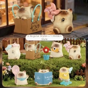 Miniature Siamese cat figurines set with cute props on grass including 6 models plus 1 hidden