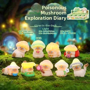 Luminous cat mushroom figure glowing on mossy forest floor background