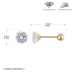 Detail view of S925 sterling silver screw-back earrings with 5A zircon in gold plating