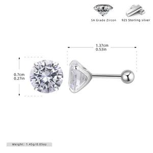 Detailed view of 925 sterling silver screw back earrings with 5A grade zircon stones
