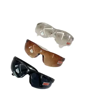 Three pairs of protective cycling sunglasses in different colors with UV400 stickers