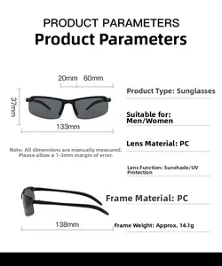Detailed size parameters of PC cycling sunglasses with UV protection for men and women
