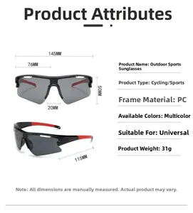 Detailed dimensions of PC cycling sunglasses with black frames and smoky lenses