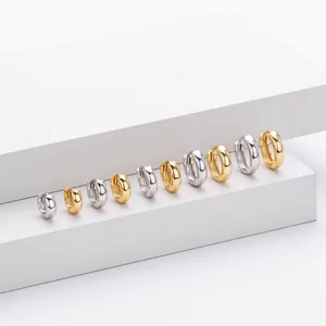 Polished S925 sterling silver hoop earrings in gold and silver, five sizes displayed