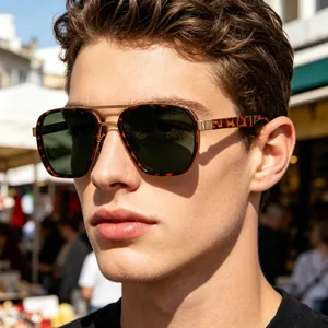 Occhiali Da Sole Polarizzati Da Uomo Montura Quadrata Retro Doppio Ponte Protezione UV400 Esterno Moda PC TAC