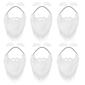 White Long Fake Beard And Eyebrows Plush Material Elastic Band Self Adhesive Christmas Halloween Costume Cosplay Accessory